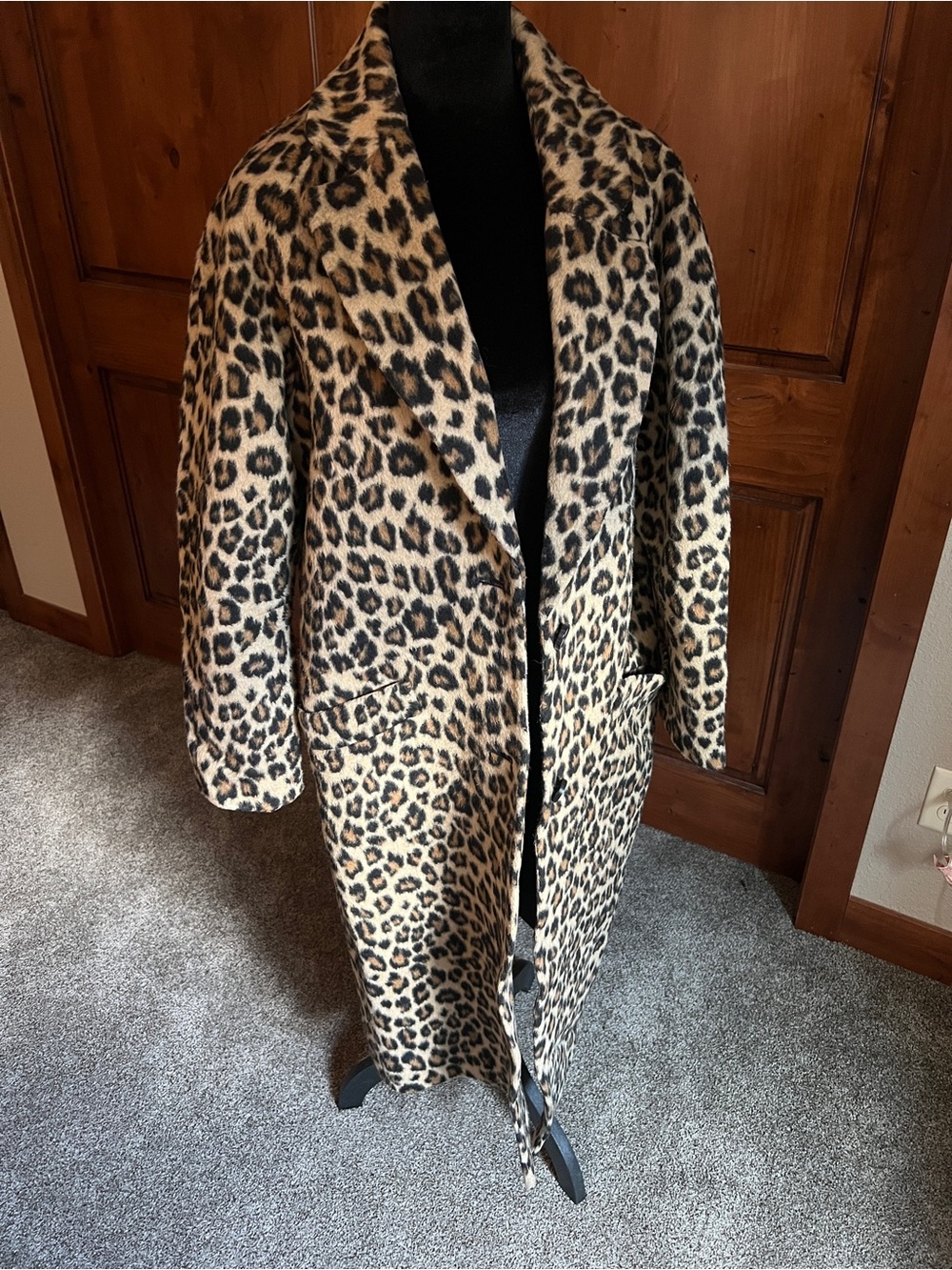 Express Leopard Print Long Coat - Beige and Black